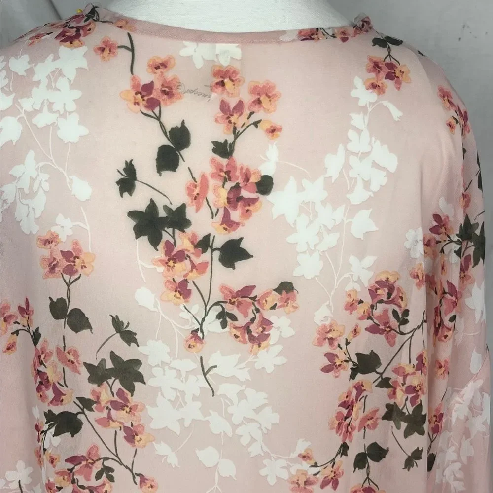 PerSeption Concept Pink Floral Frilly Longline Shawl Cardigan